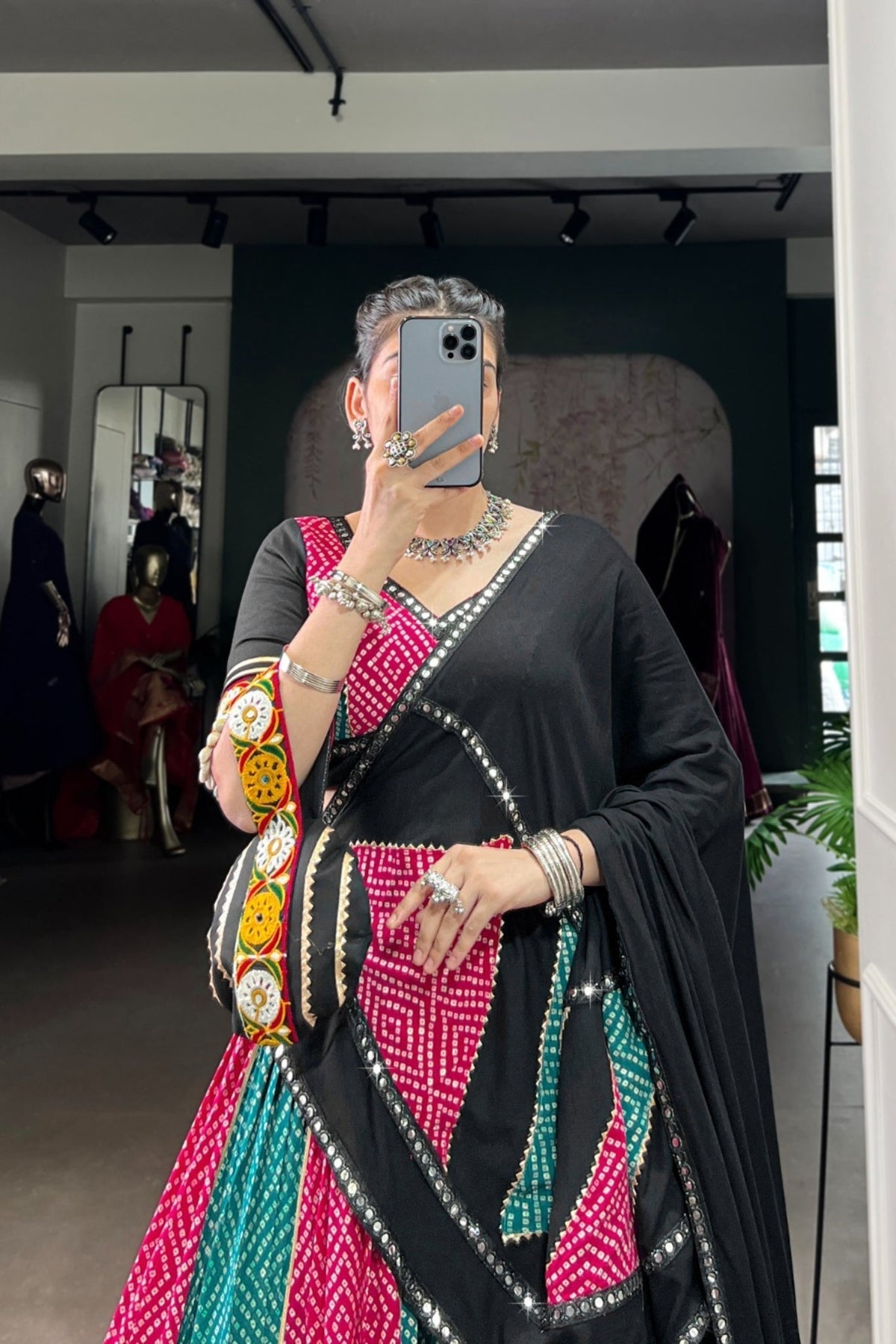 Navratri Special Pure Rayon Lehenga Choli With Ajrakh Print, Gamthi & Gota Patti Work