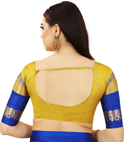 GOLD BLUE SOFT COTTON SILK SAPPHIRE RADIANCE SAREE FOR WOMEN