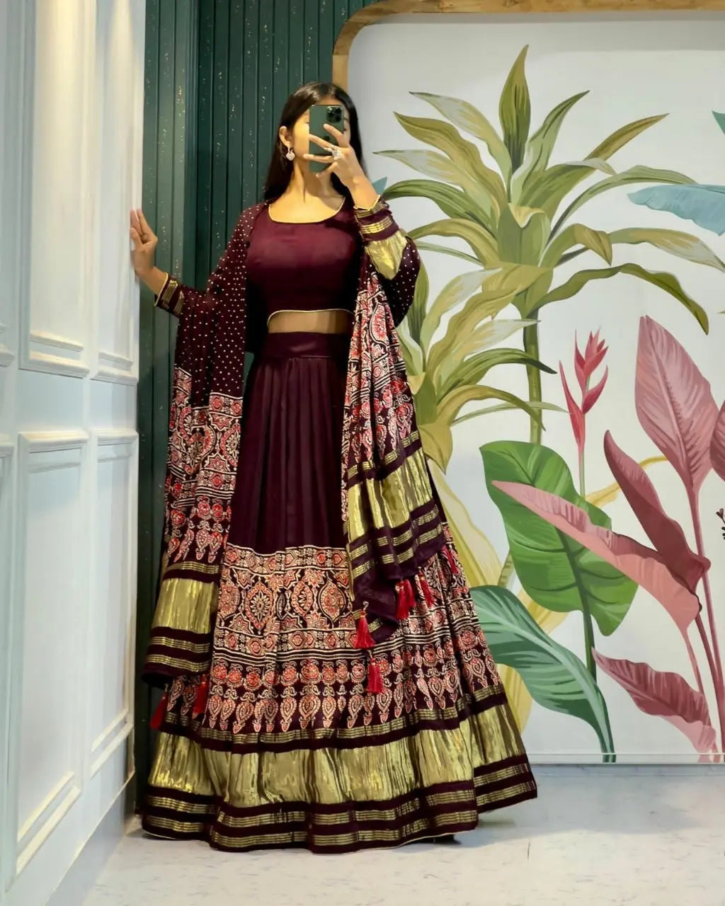 Modal Authentic Hand Blocked Ajrakh Navratri Chaniya Choli