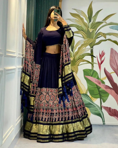 Modal Authentic Hand Blocked Ajrakh Navratri Chaniya Choli