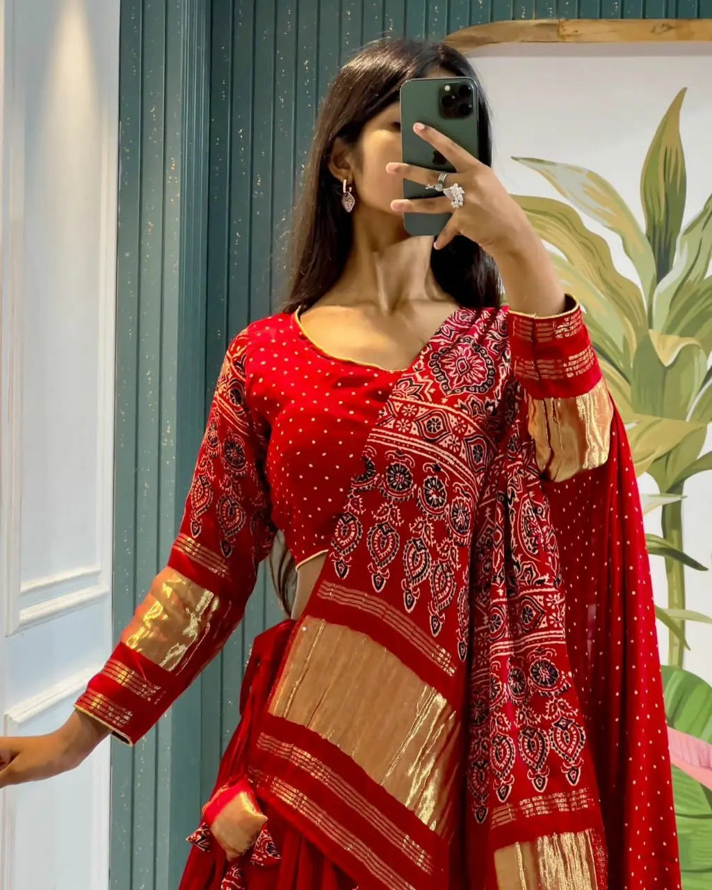 Modal Authentic Hand Blocked Ajrakh Navratri Chaniya Choli