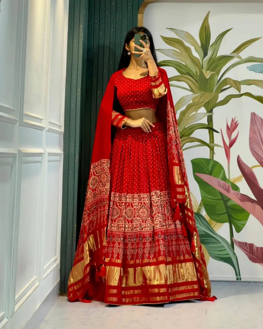 Modal Authentic Hand Blocked Ajrakh Navratri Chaniya Choli