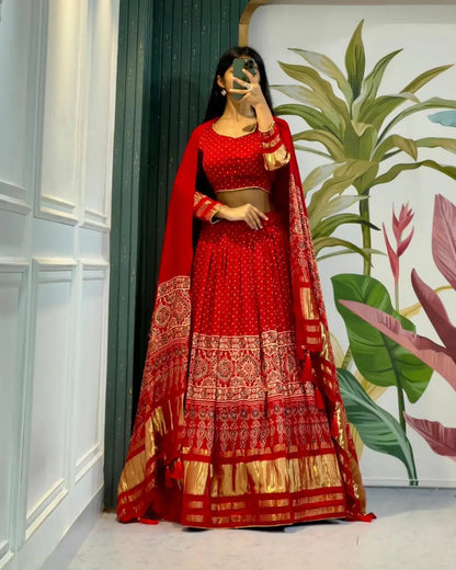 Modal Authentic Hand Blocked Ajrakh Navratri Chaniya Choli