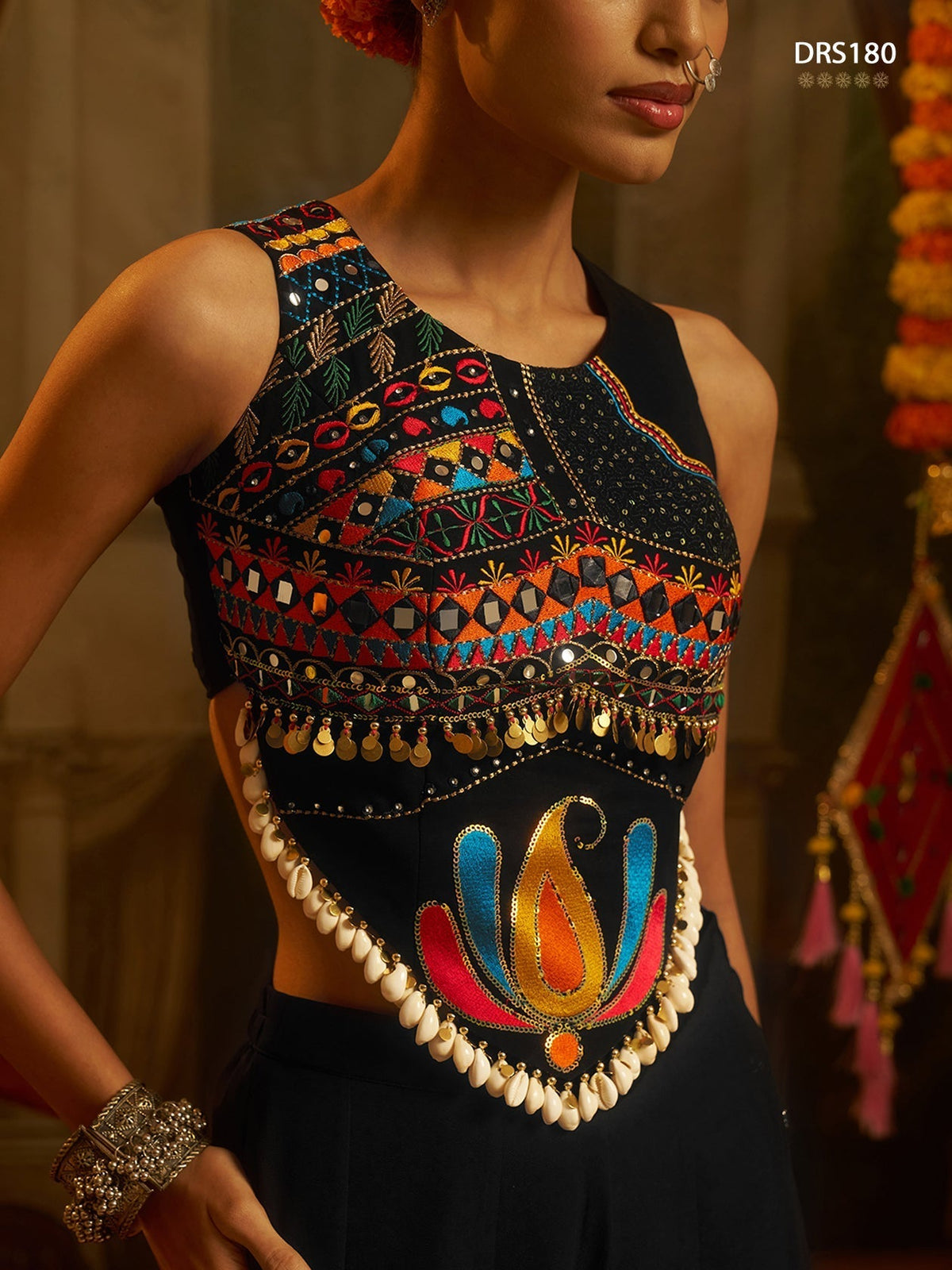 Black Thread Work Top Plazzo Set | Tulip Designer