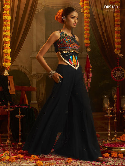 Black Thread Work Top Plazzo Set | Tulip Designer