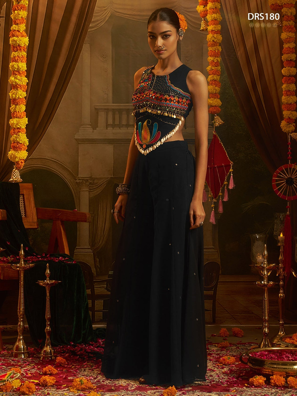 Black Thread Work Top Plazzo Set | Tulip Designer