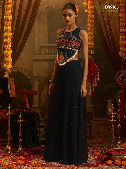 Black Thread Work Top Plazzo Set | Tulip Designer