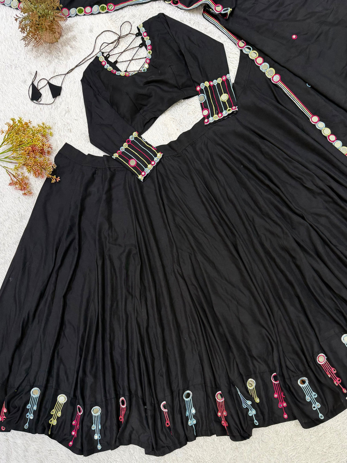 Black Beauty Rayon Mirror Work Chaniya Choli | Navratri Wear