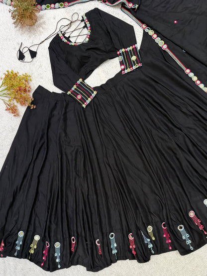 Black Beauty Rayon Mirror Work Chaniya Choli | Navratri Wear