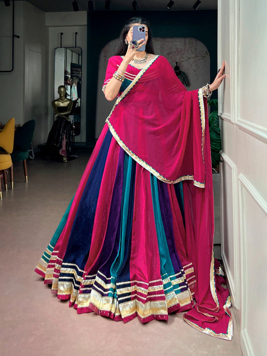 Chinon Embossed Lace Designer Chaniya Choli Set (Ready to Wear)