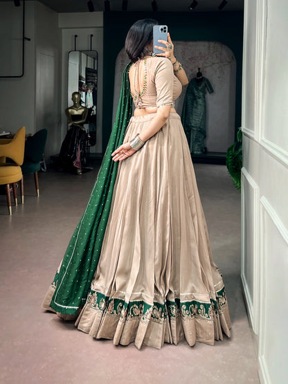 Beige Chanderi Gota Patti Lehenga Set | Tulip Designer