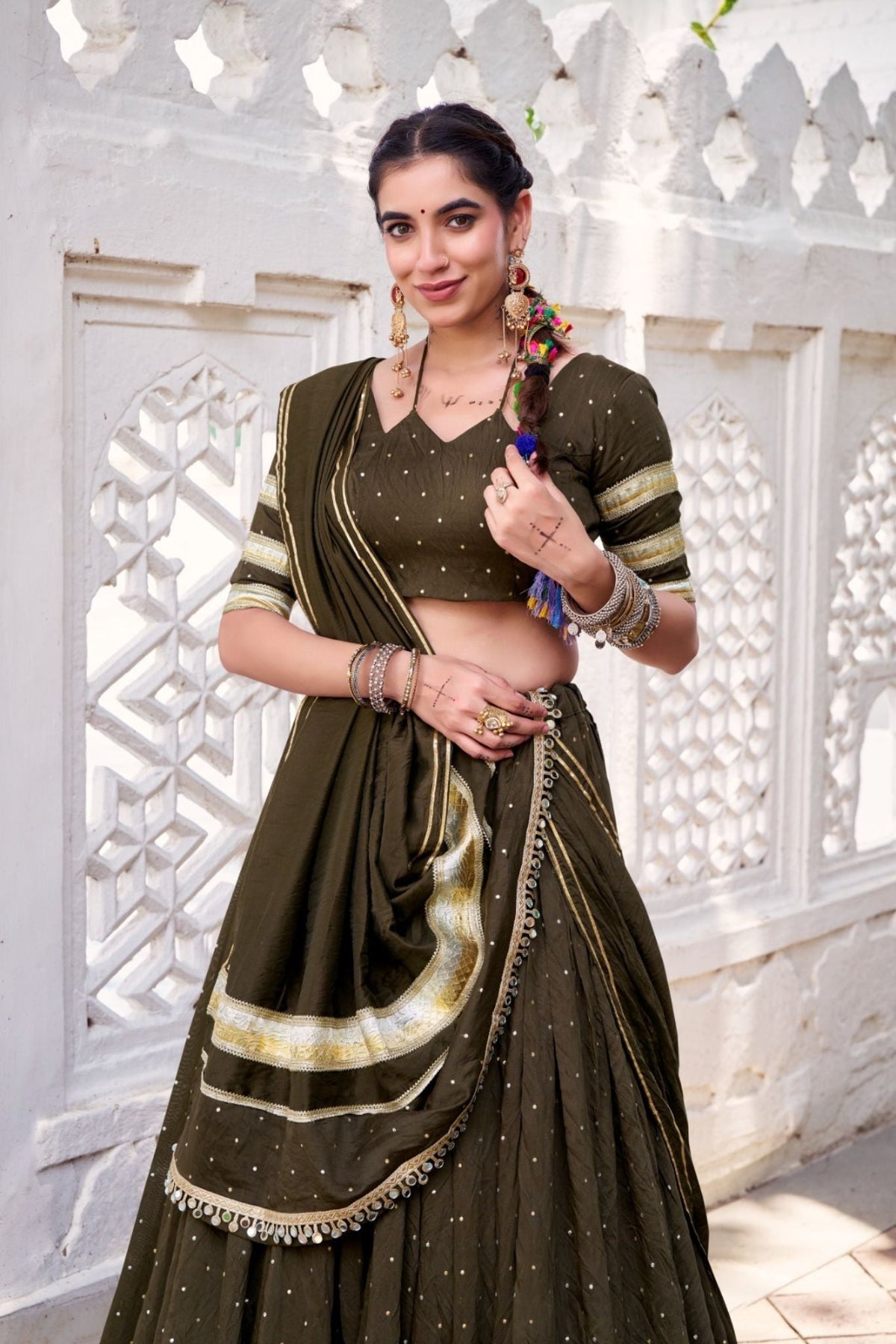 Pure Chanderi Zari Weaving Lehenga Choli Set For Festive And Wedding Special