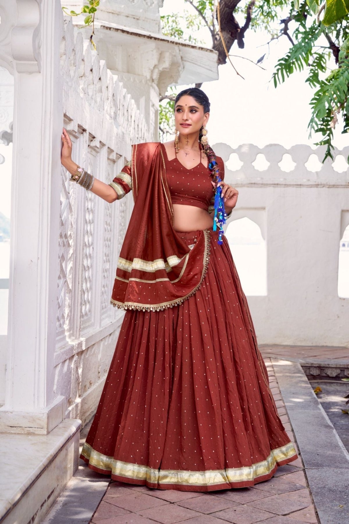 Pure Chanderi Zari Weaving Lehenga Choli Set For Festive And Wedding Special