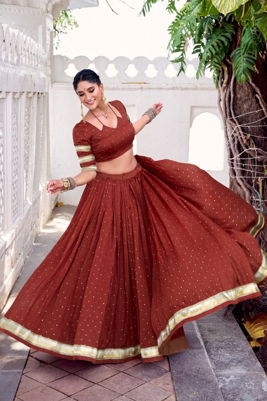 Pure Chanderi Zari Weaving Lehenga Choli Set For Festive And Wedding Special