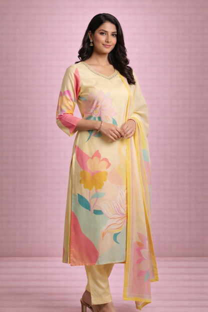 Pastel Floral Straight Suit set