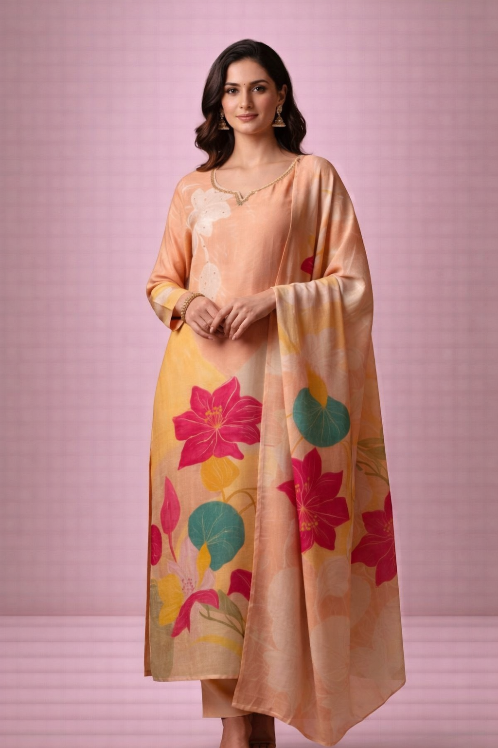 Sunset Peach Floral Suit Set