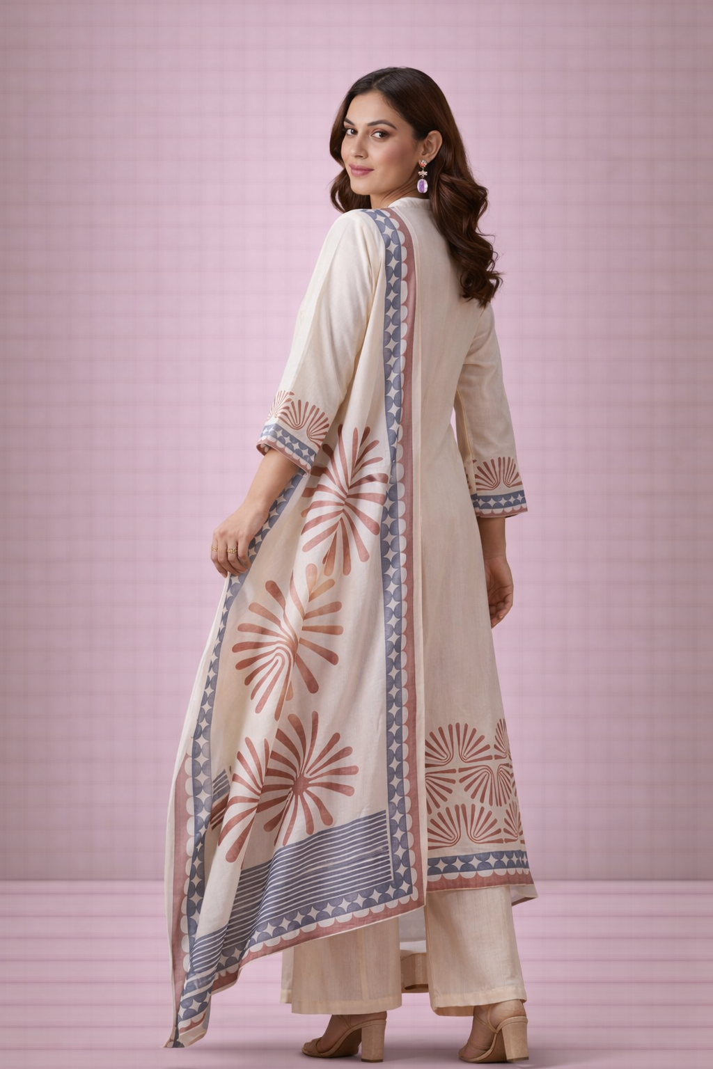 Geometric Mandarin Collar Suit Set