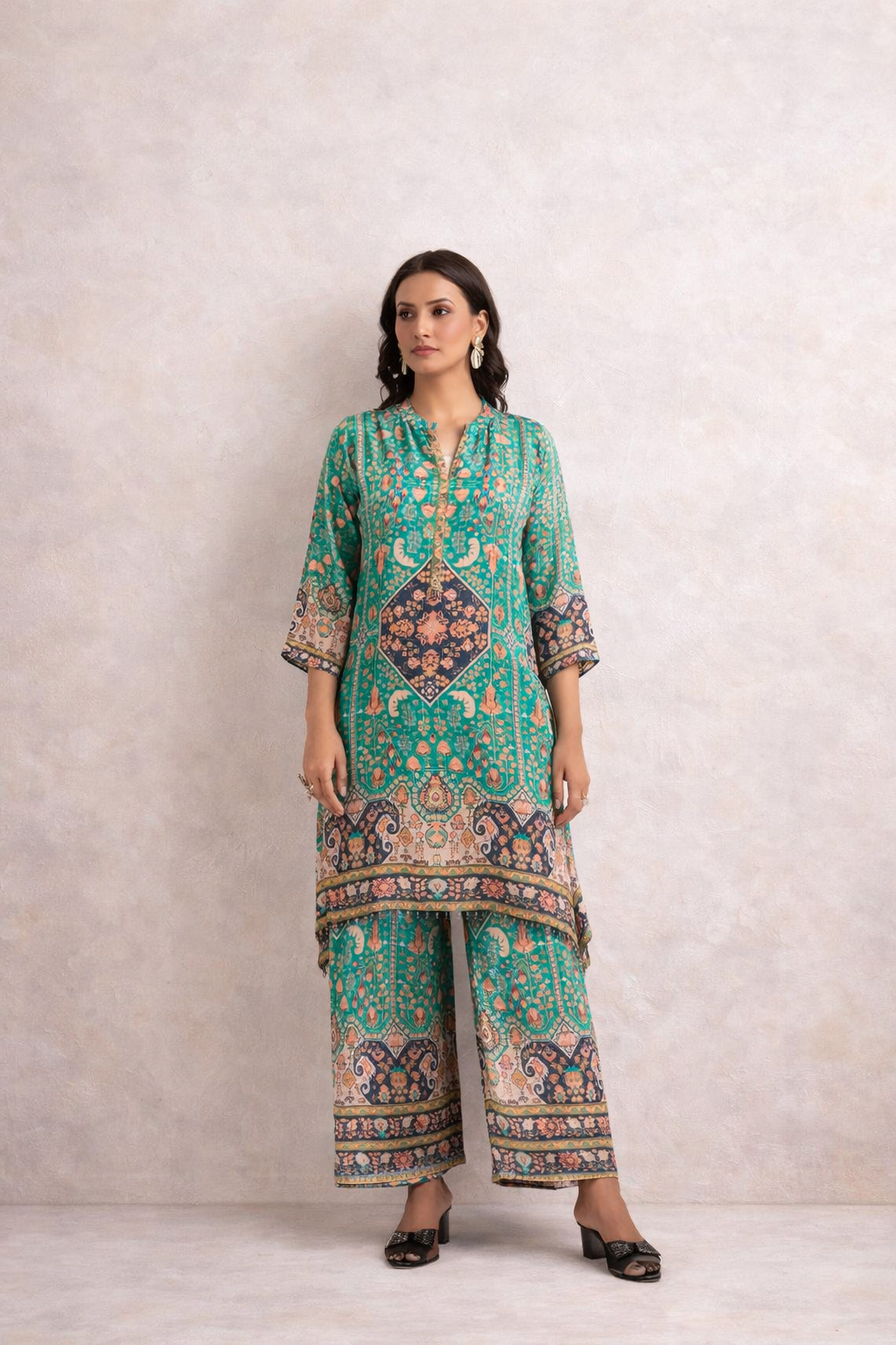Teal Geometric Print Co-ord Set
