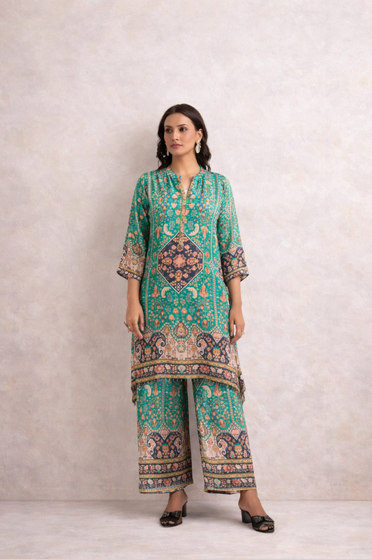 Teal Geometric Print Co-ord Set