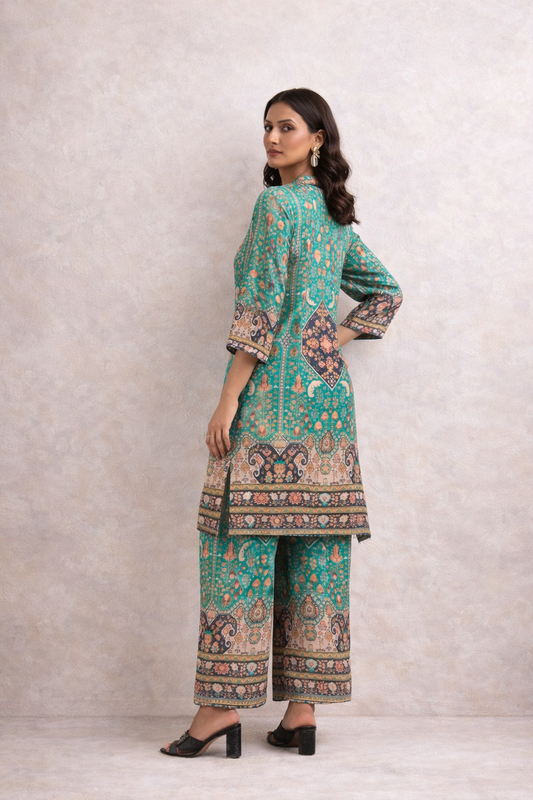 Teal Geometric Print Co-ord Set