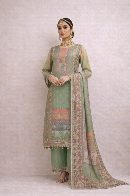 Sage Green Traditional Pattu-Style Set