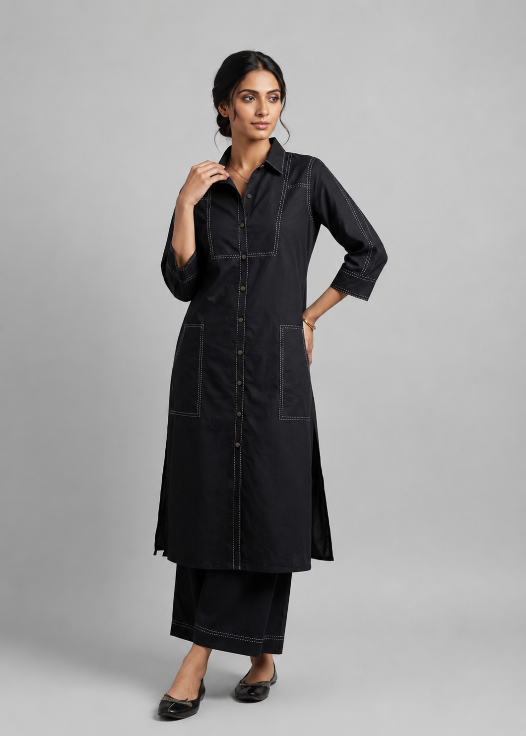 Kantha Stitch Shirt Kurta Set