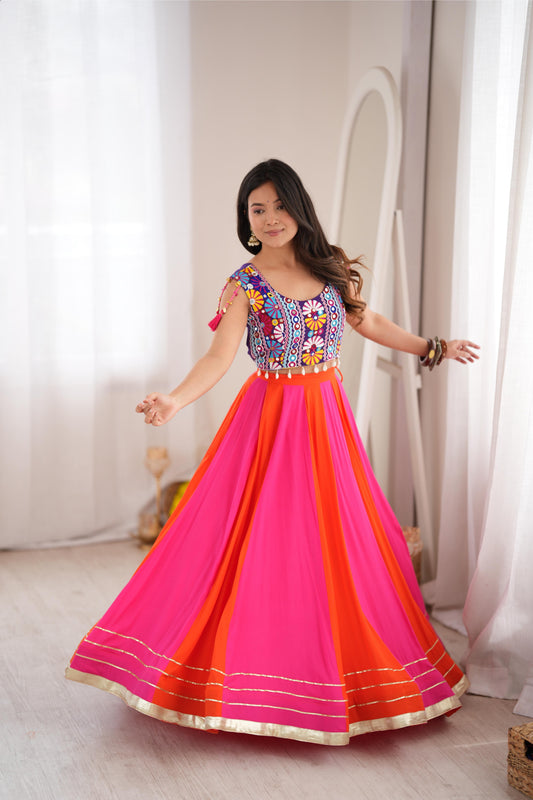 Designer Reyon Gota Patti Mirror Lehenga Set | Tulip Designer