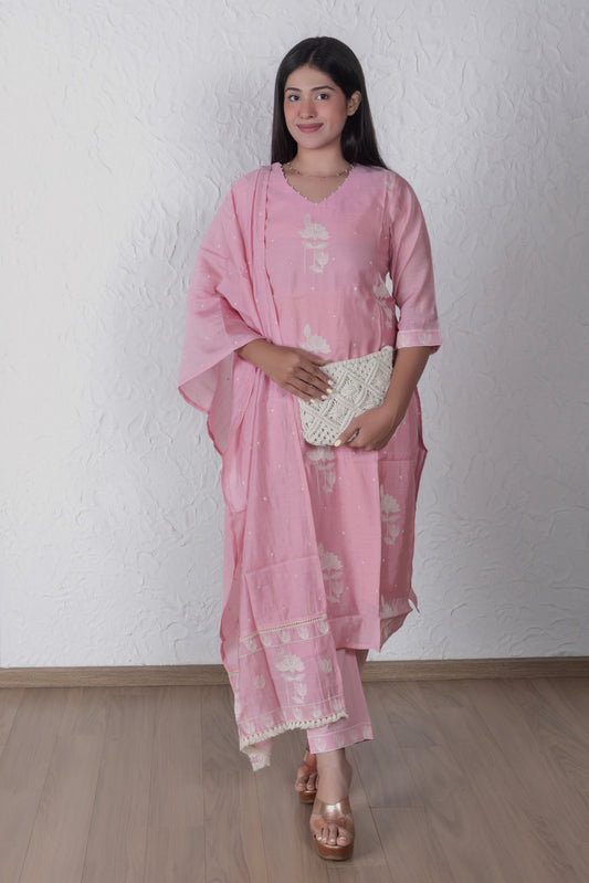 Blush Pink Mul Chanderi Suit Set