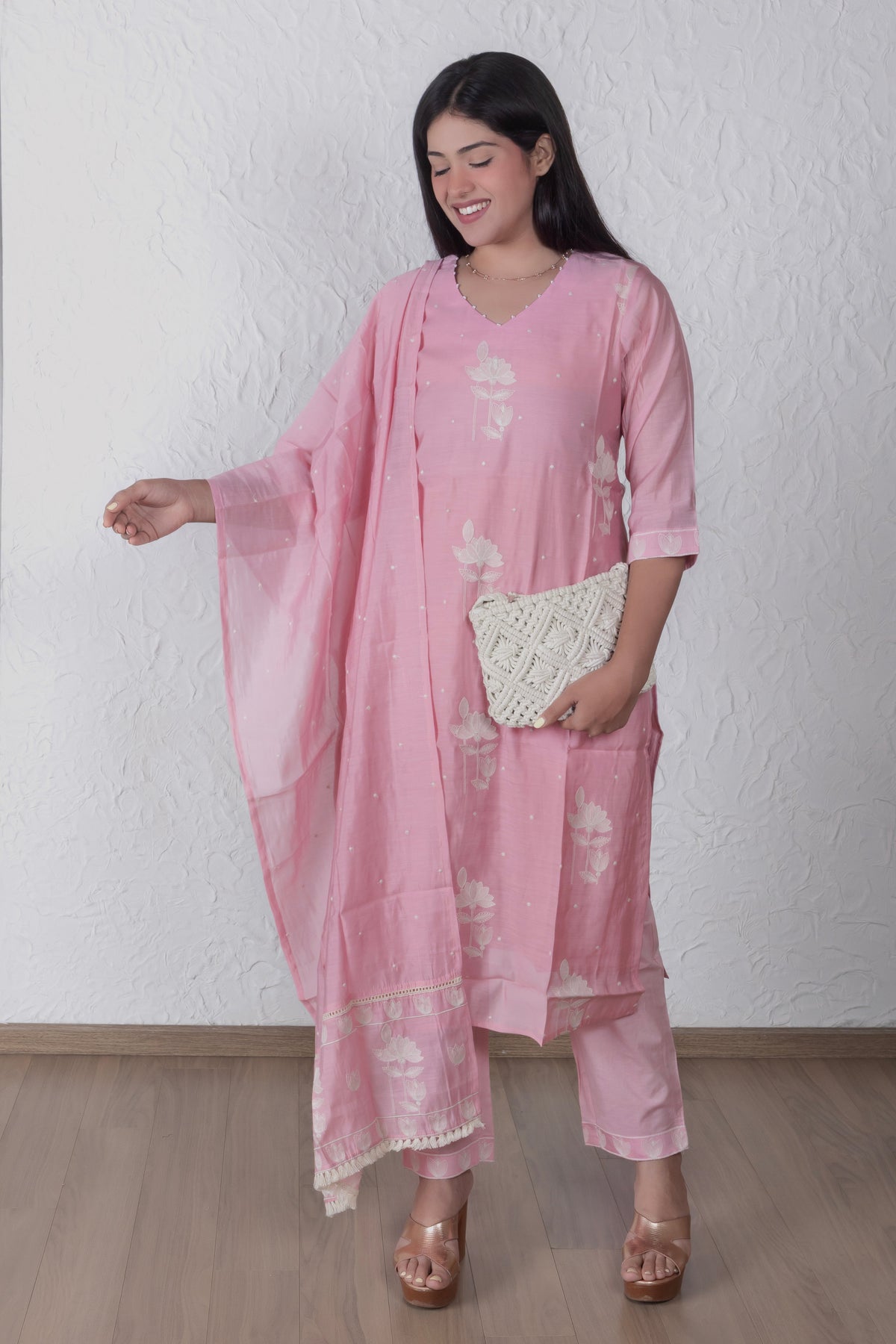 Blush Pink Mul Chanderi Suit Set