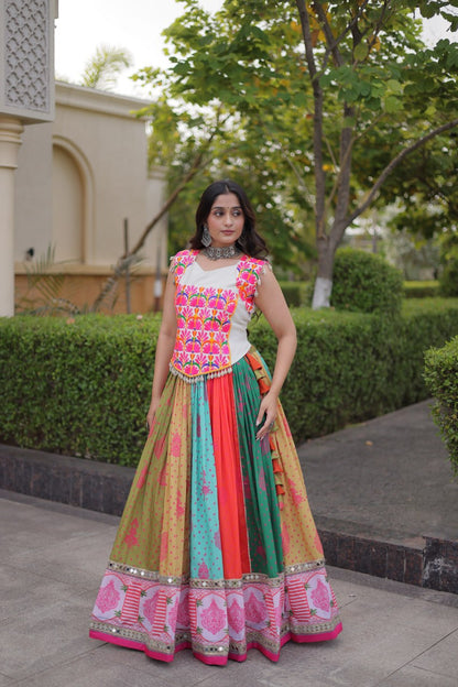 Multicolor Cotton Mirror Work Lehenga Set | Tulip Designer