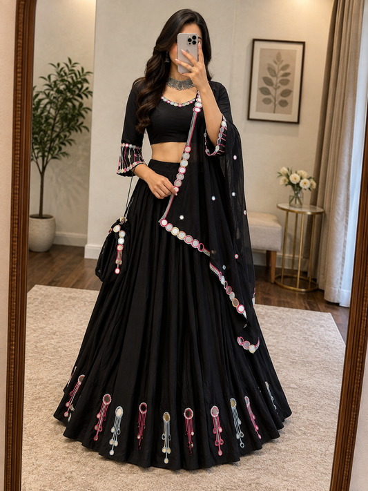 Black Beauty Rayon Mirror Work Chaniya Choli | Navratri Wear
