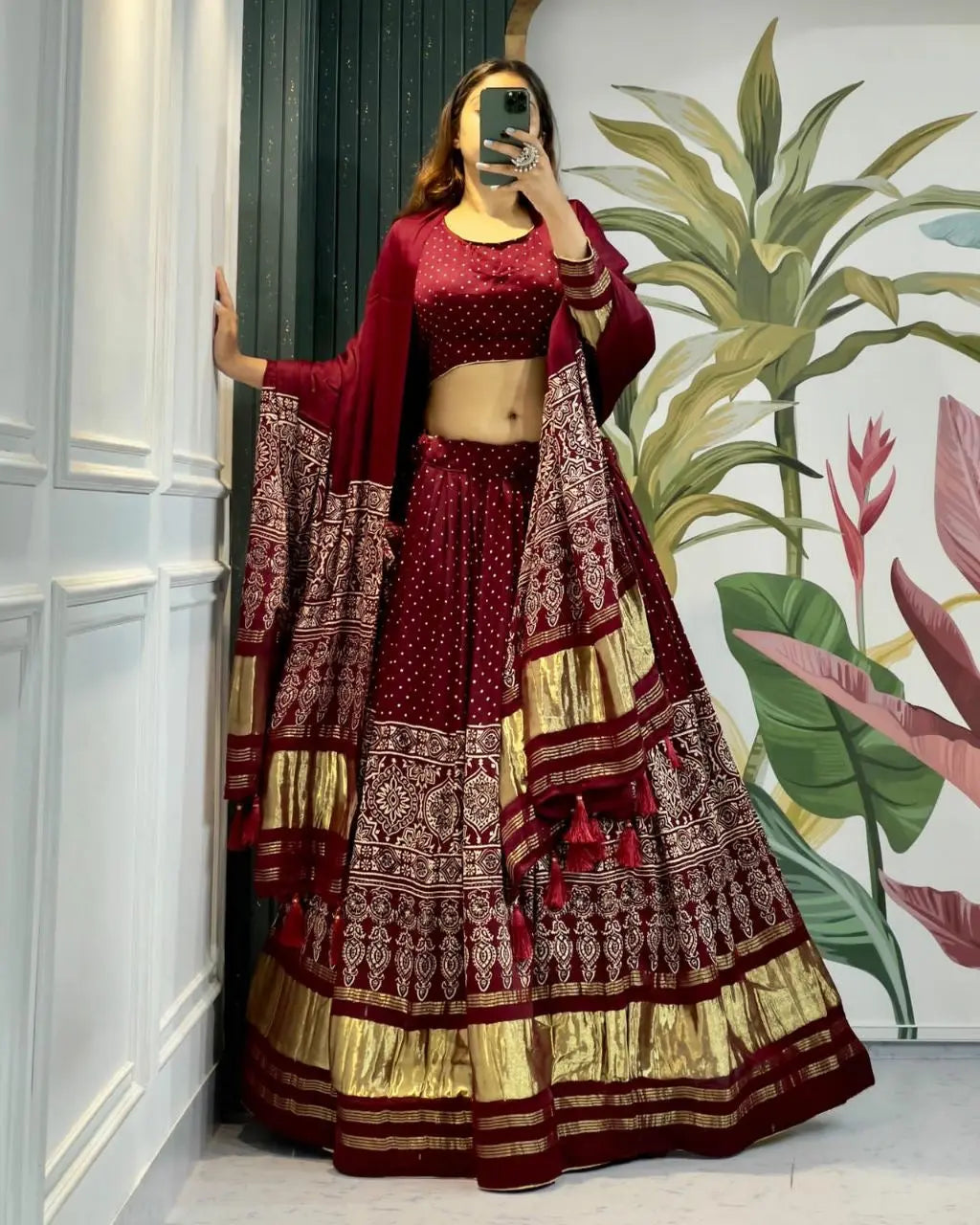 Modal Authentic Hand Blocked Ajrakh Navratri Chaniya Choli