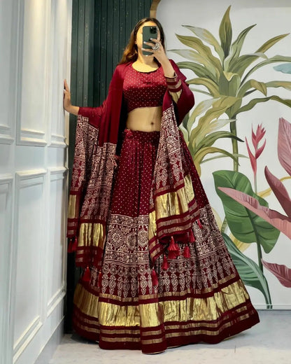 Modal Authentic Hand Blocked Ajrakh Navratri Chaniya Choli