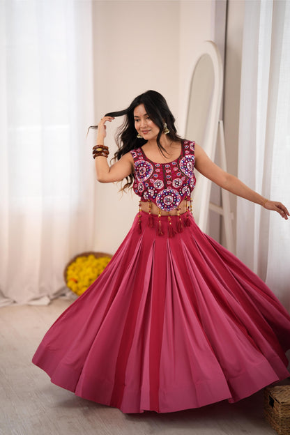 Garba Maroon Rayon Mirror Lehenga Choli Set | Tulip Designer