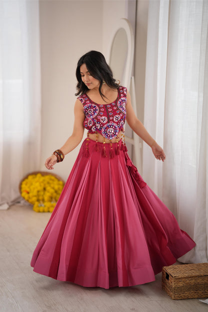 Garba Maroon Rayon Mirror Lehenga Choli Set | Tulip Designer