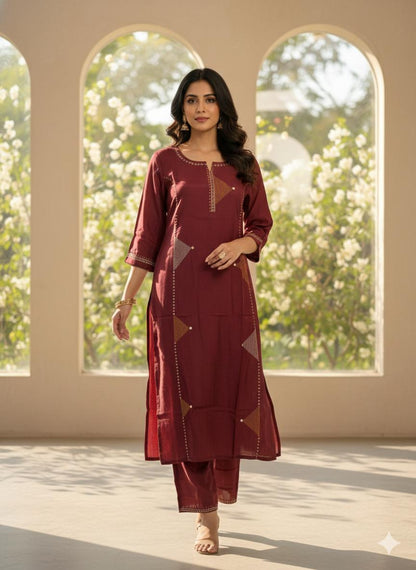 Maroon Geometric Embroidered Suit