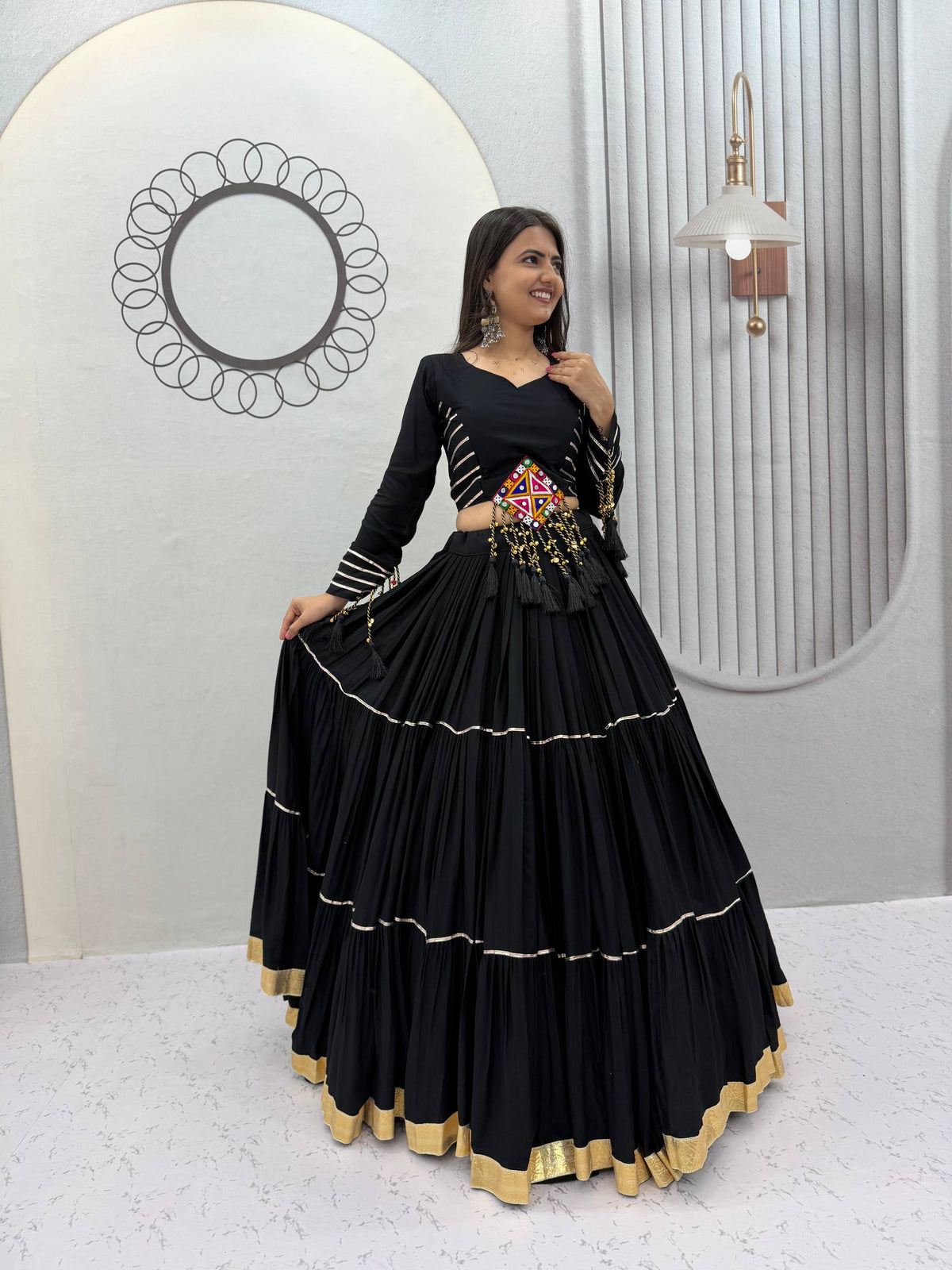 Navratri Black Cotton Lehenga Set | Tulip Designer