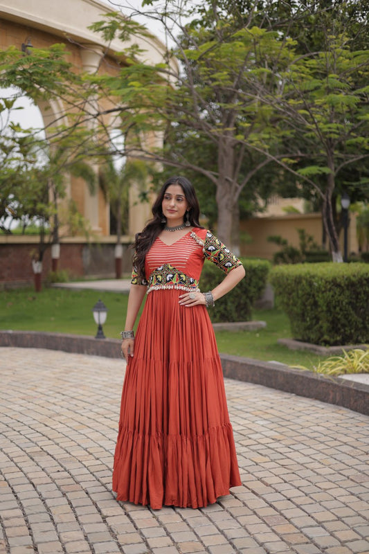 Beautifully Rayon Kutchi Gamthi Mirror Gown | Tulip Designer