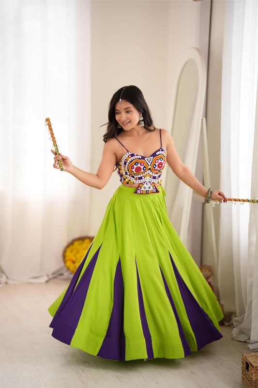 Green Reyon Gota Patti Flair Lehenga Set | Tulip Designer