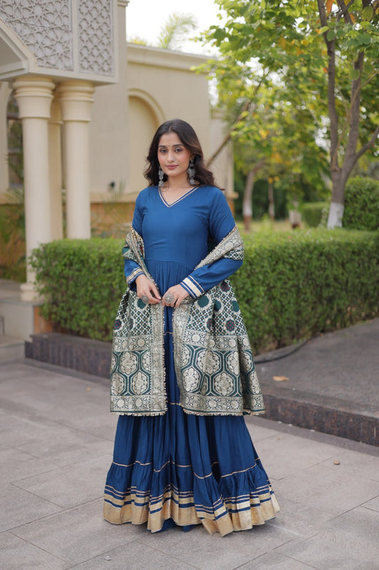 Designer Reyon Gown with Jacquard Dupatta | Tulip Designer
