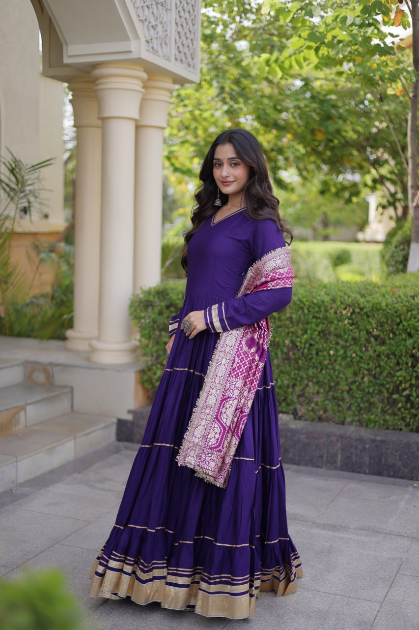 Designer Reyon Gown with Jacquard Dupatta | Tulip Designer
