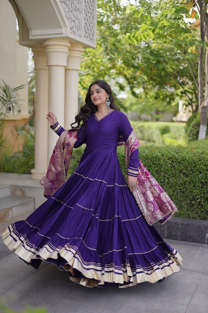 Designer Reyon Gown with Jacquard Dupatta | Tulip Designer