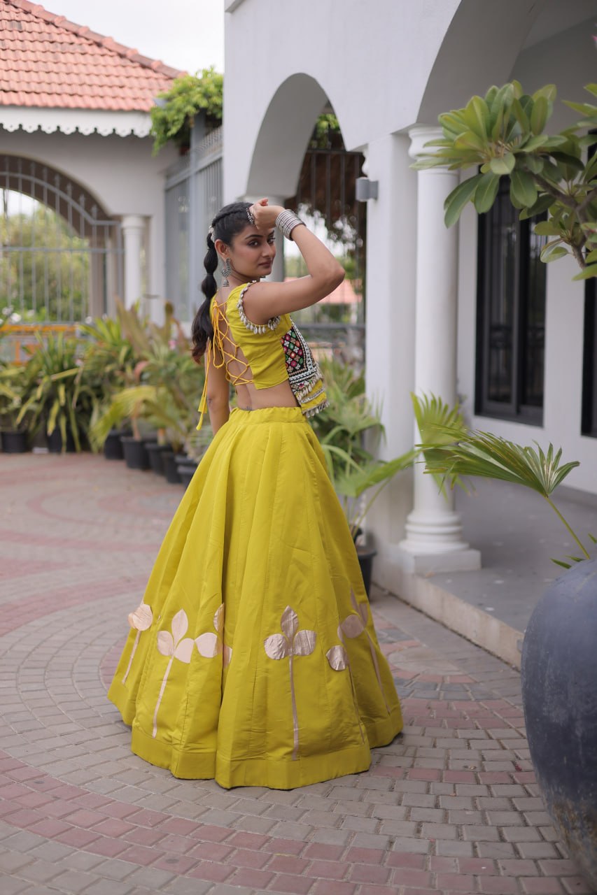 Dandiya Night Roman Silk Pan Patti Gota Lehenga Choli