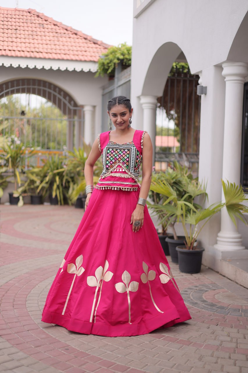Dandiya Night Roman Silk Pan Patti Gota Lehenga Choli