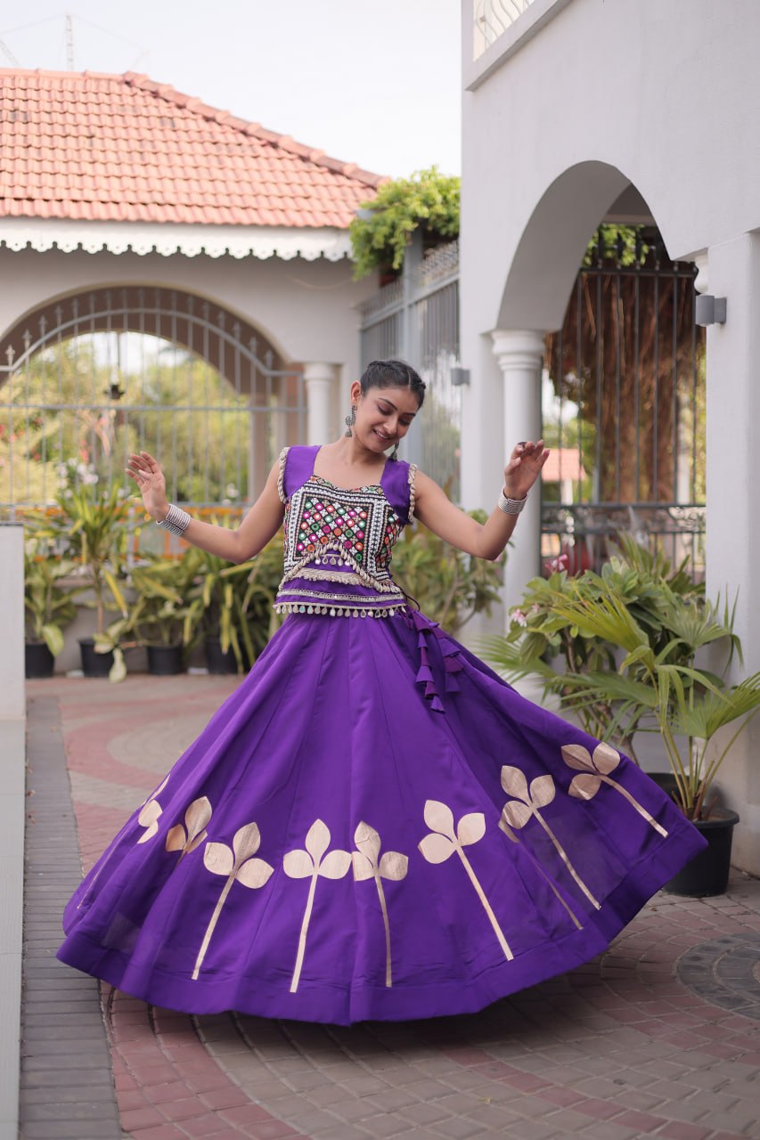 Dandiya Night Roman Silk Pan Patti Gota Lehenga Choli