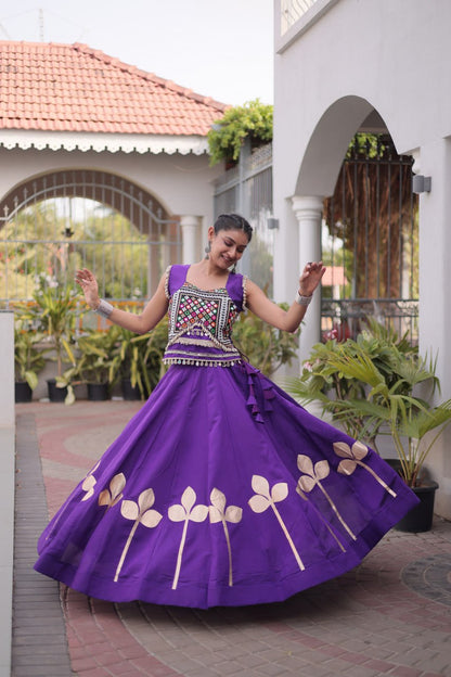 Dandiya Night Roman Silk Pan Patti Gota Lehenga Choli