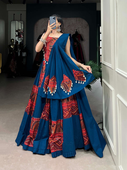 Festive Teal Rayon Kodi Lace Lehenga Set | Tulip Designer