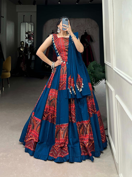 Festive Teal Rayon Kodi Lace Lehenga Set | Tulip Designer