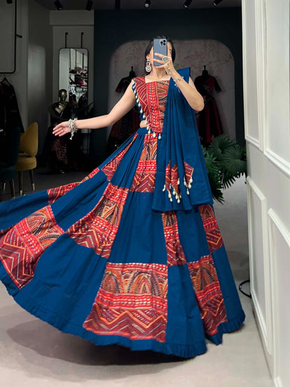Festive Teal Rayon Kodi Lace Lehenga Set | Tulip Designer
