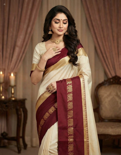 Tussar & Saliyum Soft Cotton Silk Emerald Bloom Saree For Women